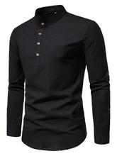 Load image into Gallery viewer, Shirts: Stand-up Collar Shirt. Cotton. Various Solid Colors. Elegant long-sleeve. Slim-fit.