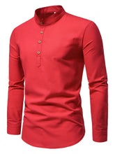 Load image into Gallery viewer, Shirts: Stand-up Collar Shirt. Cotton. Various Solid Colors. Elegant long-sleeve. Slim-fit.