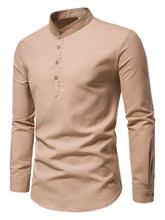 Load image into Gallery viewer, Shirts: Stand-up Collar Shirt. Cotton. Various Solid Colors. Elegant long-sleeve. Slim-fit.