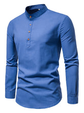Load image into Gallery viewer, Shirts: Stand-up Collar Shirt. Cotton. Various Solid Colors. Elegant long-sleeve. Slim-fit.
