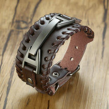 Load image into Gallery viewer, Vnox Men's Stylish Viking Leather Wrap Bracelets Rock Punk Compass Charm Male Wrist Jewelry Length Adjustable