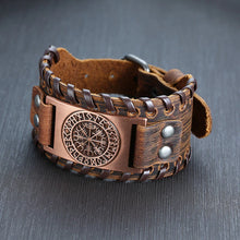 Load image into Gallery viewer, Vnox Men's Stylish Viking Leather Wrap Bracelets Rock Punk Compass Charm Male Wrist Jewelry Length Adjustable