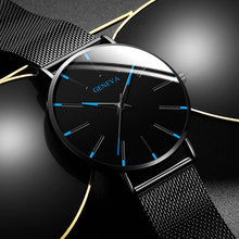 Load image into Gallery viewer, Watches: by Geneva. Minimalist Styling. Ultra Thin. Blue Stainless Steel Mesh. Quartz.