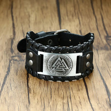 Load image into Gallery viewer, Vnox Men's Stylish Viking Leather Wrap Bracelets Rock Punk Compass Charm Male Wrist Jewelry Length Adjustable
