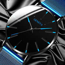 Load image into Gallery viewer, Watches: by Geneva. Minimalist Styling. Ultra Thin. Blue Stainless Steel Mesh. Quartz.