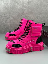 Load image into Gallery viewer, Boots: Thick Sole Studded Boot. Pink, Green, and White. (See Images for Size conversions)