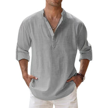 Cargar imagen en el visor de la galería, New Cotton Linen Shirts for Men Casual Shirts Lightweight Long Sleeve Henley Beach Shirts Hawaiian T Shirts for Men