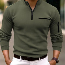 Cargar imagen en el visor de la galería, Camisas: Polo. Suéter de manga larga. Media cremallera. Lujo ligero. Informal maduro. Estilo retro. Varios colores lisos.
