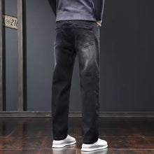 Load image into Gallery viewer, Pants: Loose Straight Jeans. Slim Fit Denim. Dark Gray Trousers,