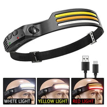 Load image into Gallery viewer, Gadgets: COB LED Headlamp. Built-in Battery, USB Rechargeable. Head Flashlight.