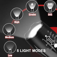 Cargar imagen en el visor de la galería, Gadgets: Linternas LED, linterna portátil con 5 modos y zoom, antorcha brillante para acampar, senderismo al aire libre, iluminación de emergencia para el hogar