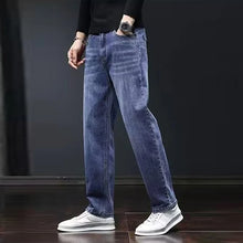 Load image into Gallery viewer, Pants: Loose Straight Jeans. Slim Fit Denim. Dark Gray Trousers,