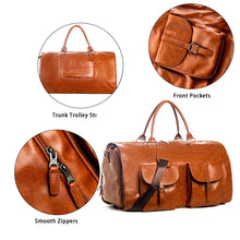 Cargar imagen en el visor de la galería, Travel Bag / Storage: Large Capacity Duffle Bag. faux Leather. Multi Carry Hanging Gym Bag Waterproof Folding Business Handbag Travel Luggage Shoulder Bag