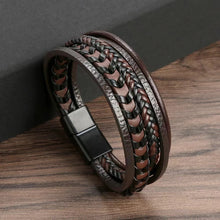 Load image into Gallery viewer, Wristwear: 1pc Leather Bracelet. Multi-layered, Vintage. Braided . Magnetic Buckle