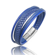 Cargar imagen en el visor de la galería, Pulsera: Pulsera de cuero trenzado para hombre, clásica, tejida a mano, con hebilla magnética, multicapa, de cuero, para regalo de joyería para hombre