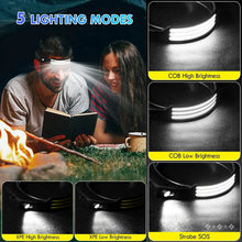 Load image into Gallery viewer, Gadgets: COB LED Headlamp. Built-in Battery, USB Rechargeable. Head Flashlight.