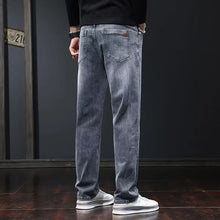 Load image into Gallery viewer, Pants: Loose Straight Jeans. Slim Fit Denim. Dark Gray Trousers,