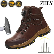 Load image into Gallery viewer, Boots: Leather Safety Boots. Button Release. Waterproof. Indestructible. Steel Toe. Kevlar Midsole. Anti-puncture. (See Images for Size conversions)