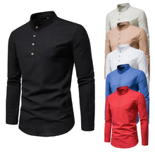 Load image into Gallery viewer, Shirts: Stand-up Collar Shirt. Cotton. Various Solid Colors. Elegant long-sleeve. Slim-fit.