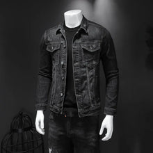 Load image into Gallery viewer, Coats / Jackets: Denim Jacket. Black Casual Cotton Turn Down Collar. Motorcycle Styling.
