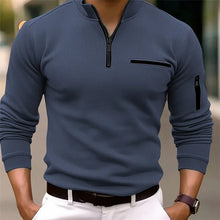 Cargar imagen en el visor de la galería, Camisas: Polo. Suéter de manga larga. Media cremallera. Lujo ligero. Informal maduro. Estilo retro. Varios colores lisos.