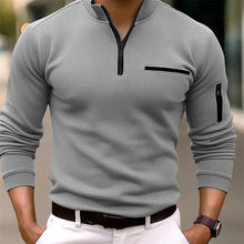 Cargar imagen en el visor de la galería, Camisas: Polo. Suéter de manga larga. Media cremallera. Lujo ligero. Informal maduro. Estilo retro. Varios colores lisos.