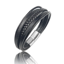 Cargar imagen en el visor de la galería, Pulsera: Pulsera de cuero trenzado para hombre, clásica, tejida a mano, con hebilla magnética, multicapa, de cuero, para regalo de joyería para hombre