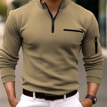 Cargar imagen en el visor de la galería, Camisas: Polo. Suéter de manga larga. Media cremallera. Lujo ligero. Informal maduro. Estilo retro. Varios colores lisos.