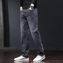 Load image into Gallery viewer, Pants: Loose Straight Jeans. Slim Fit Denim. Dark Gray Trousers,