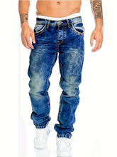 Load image into Gallery viewer, Pants: European American Jeans Men's Autumn New Slim Elastic Trousers Fashionable Vintage Wash Denim Pants Male Streetwear