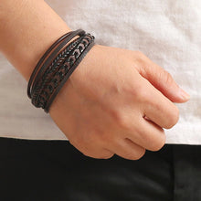 Load image into Gallery viewer, Wristwear: 1pc Leather Bracelet. Multi-layered, Vintage. Braided . Magnetic Buckle