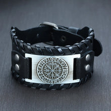 Load image into Gallery viewer, Vnox Men's Stylish Viking Leather Wrap Bracelets Rock Punk Compass Charm Male Wrist Jewelry Length Adjustable
