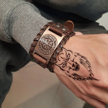 Load image into Gallery viewer, Vnox Men's Stylish Viking Leather Wrap Bracelets Rock Punk Compass Charm Male Wrist Jewelry Length Adjustable
