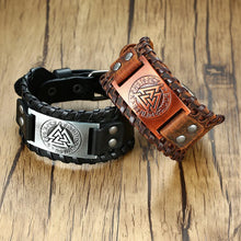 Load image into Gallery viewer, Vnox Men's Stylish Viking Leather Wrap Bracelets Rock Punk Compass Charm Male Wrist Jewelry Length Adjustable
