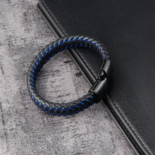 Load image into Gallery viewer, Wristwear: Genuine Leather Bracelet. Braided. Trendy Red. Multicolor Stainless Steel Magnetic Clasp Braided Wristband
