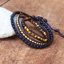 Load image into Gallery viewer, Wristwear: DIY Handmade Jewelry. Multilayer Leather Bracelet. Natural Stone 4mm Tiger Eye Stone. Bead Wrapped Bracelet.
