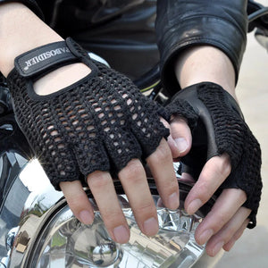 Gloves; Leather Mesh. Fingerless. Driving Comfort.