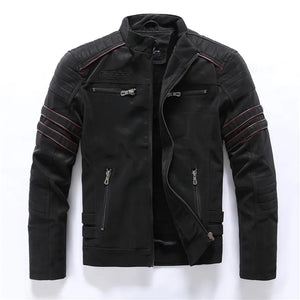 Coats / Jackets: Faux Leather Fleece Winter Warmth. Motorcycle Styled Windbreaker. Multi-pocket Embroidery.