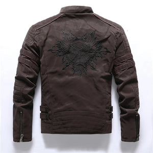 Coats / Jackets: Faux Leather Fleece Winter Warmth. Motorcycle Styled Windbreaker. Multi-pocket Embroidery.