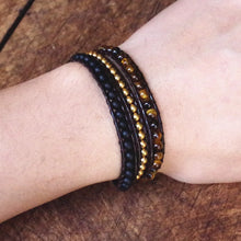 Load image into Gallery viewer, Wristwear: DIY Handmade Jewelry. Multilayer Leather Bracelet. Natural Stone 4mm Tiger Eye Stone. Bead Wrapped Bracelet.
