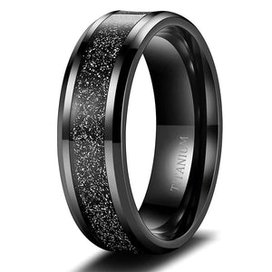 WRings: by TIGRADE.  Black Titanium. Beveled Edges. Black Sandstone Inlay Sizse 7-13