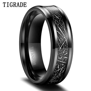 WRings: by TIGRADE.  Black Titanium. Beveled Edges. Black Sandstone Inlay Sizse 7-13