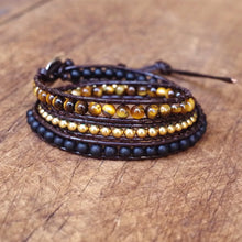 Load image into Gallery viewer, Wristwear: DIY Handmade Jewelry. Multilayer Leather Bracelet. Natural Stone 4mm Tiger Eye Stone. Bead Wrapped Bracelet.
