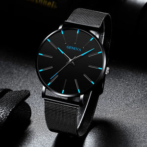 Watches: by Geneva. Minimalist Styling. Ultra Thin. Blue Stainless Steel Mesh. Quartz.