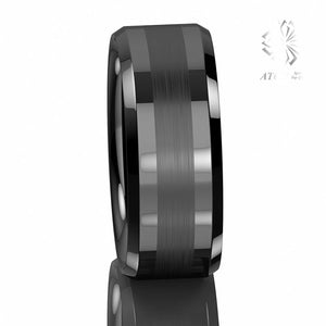 Wrings: 8mm ATOP Brushed Center. Black Tungsten Carbide.