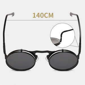 Eyewear: Fashion Flip Up Steampunk Styling. Retro Metal Round Frame. Punk Style UV400 O7