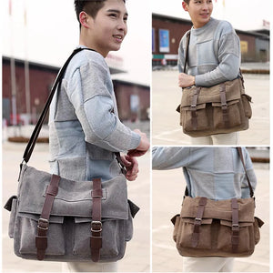 Travel Bags: Retro Messenger Bag. Canvas. Leisure or Work Travel Bag. Crossbody styling.