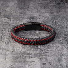 Load image into Gallery viewer, Wristwear: Genuine Leather Bracelet. Braided. Trendy Red. Multicolor Stainless Steel Magnetic Clasp Braided Wristband
