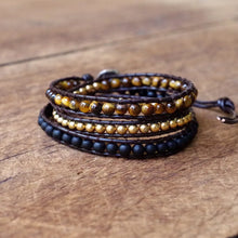 Load image into Gallery viewer, Wristwear: DIY Handmade Jewelry. Multilayer Leather Bracelet. Natural Stone 4mm Tiger Eye Stone. Bead Wrapped Bracelet.
