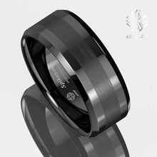 Load image into Gallery viewer, Wrings: 8mm ATOP Brushed Center. Black Tungsten Carbide.
